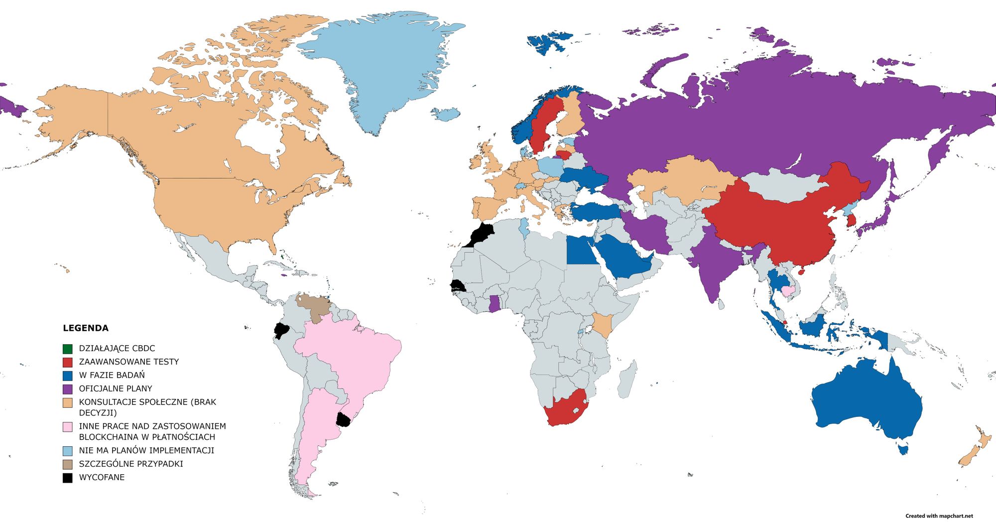 Rozwój CBDC: mapa świata